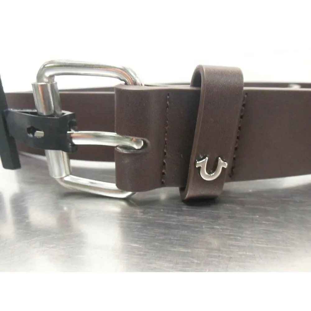 NEW True Religion Classic Casual Belt Brown Men's Size 38 Leather Logo TR300792